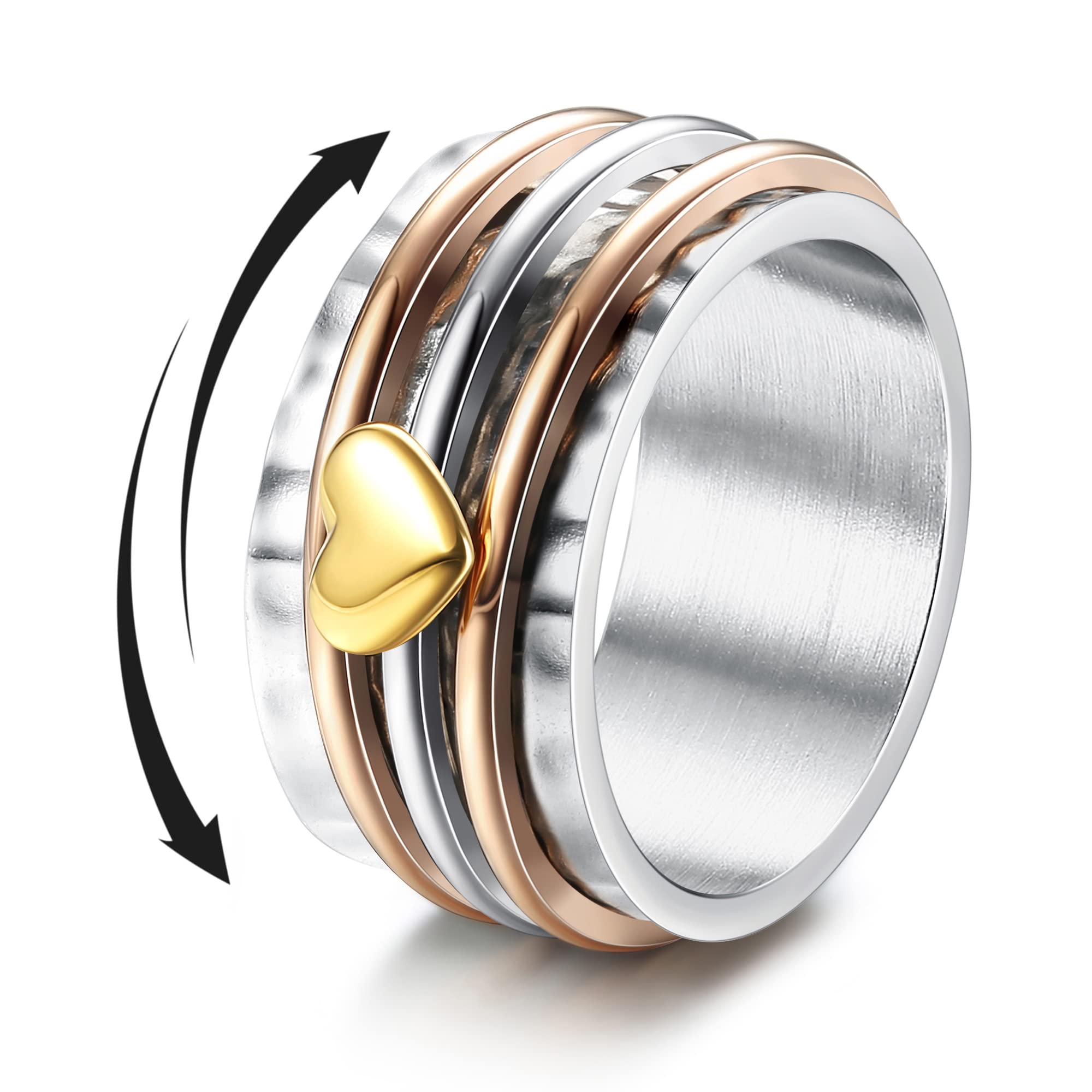 Magitaco Pierścienie obrotowe ze stali nierdzewnej Fidget Band Pierścienie Księżyc, Gwiazda, Kwiat, Motyl, Pierścienie lękowe dla kobiet mężczyzn, Metal, stal nierdzewna, metal, stal nierdzewna