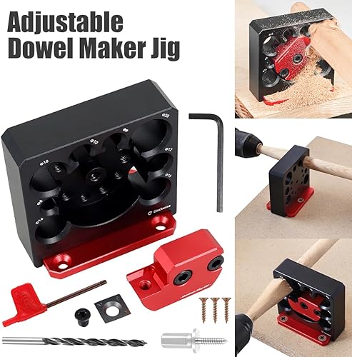 Miniatura 8 de Kit de plantilla para hacer clavijas de madera, placa ajustable de 0.315-0.787 in, 9 agujeros, taladro eléctrico de aleación de aluminio,