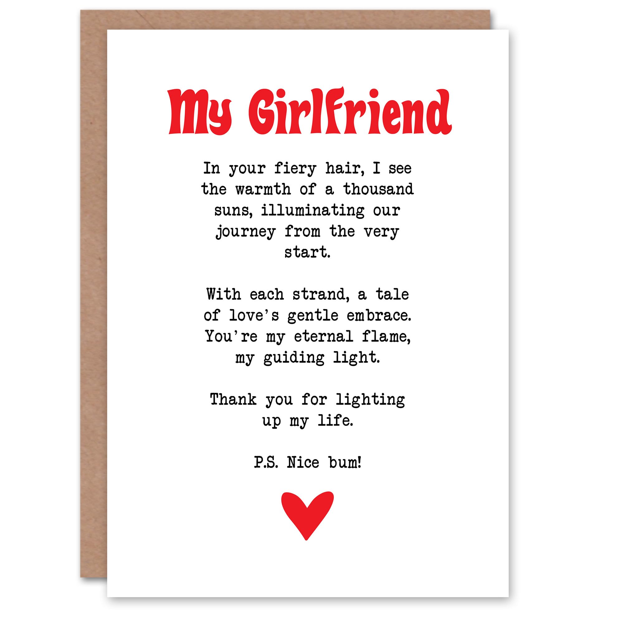 Artery8 Greeting Card Love Poem Ginger Girlfriend Romantic Funny For Her Woman Valentine's Day Card