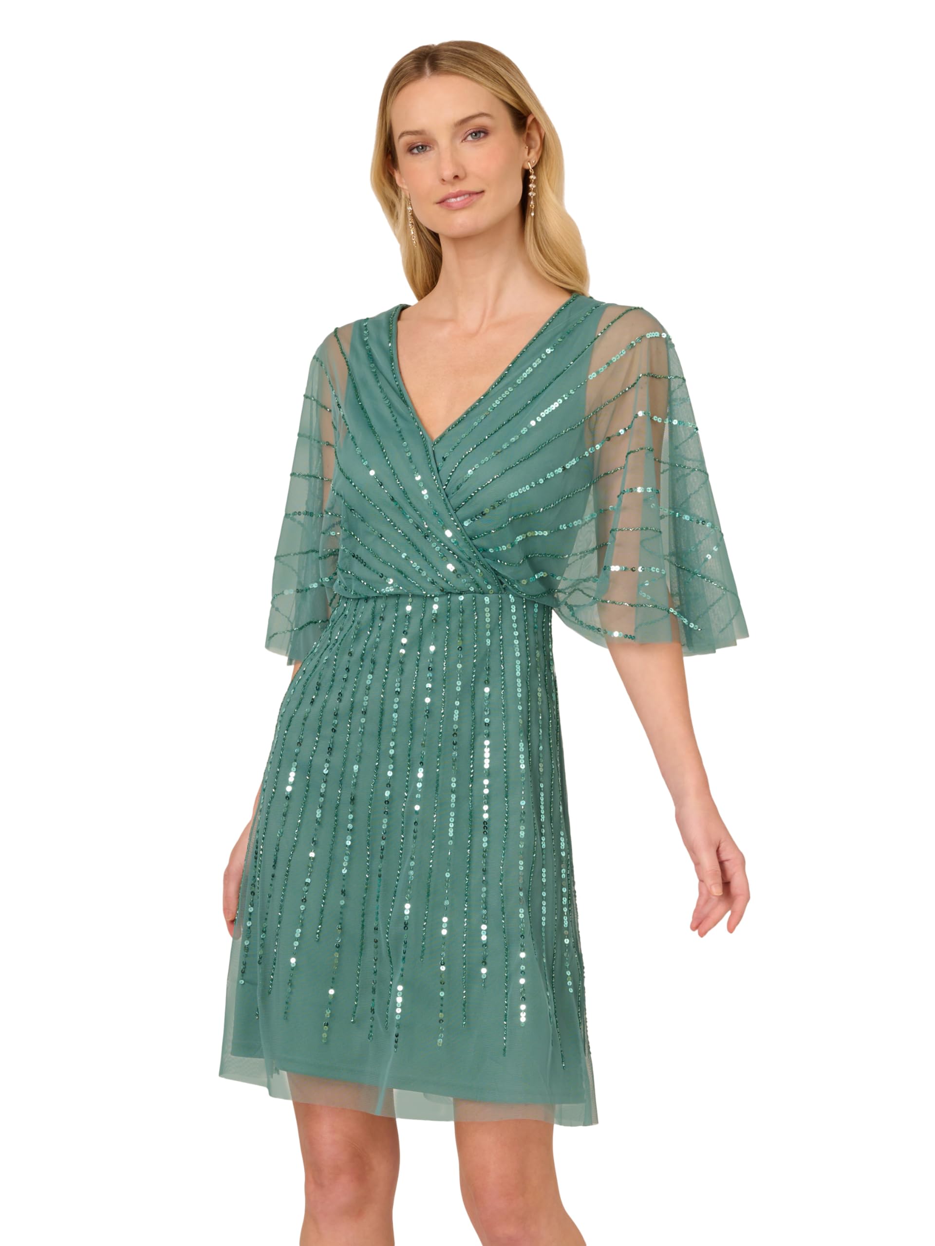 Photo 1 of Adrianna Papell Studio Women's Beaded Short Dress, Green Slate, 10