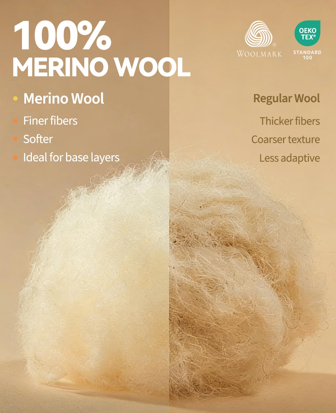Merino Protect 100% sous Vetement Merinos Homme Pantalon Thermique Épais Doux Long sous-Vêtements pour Randonnée Safari