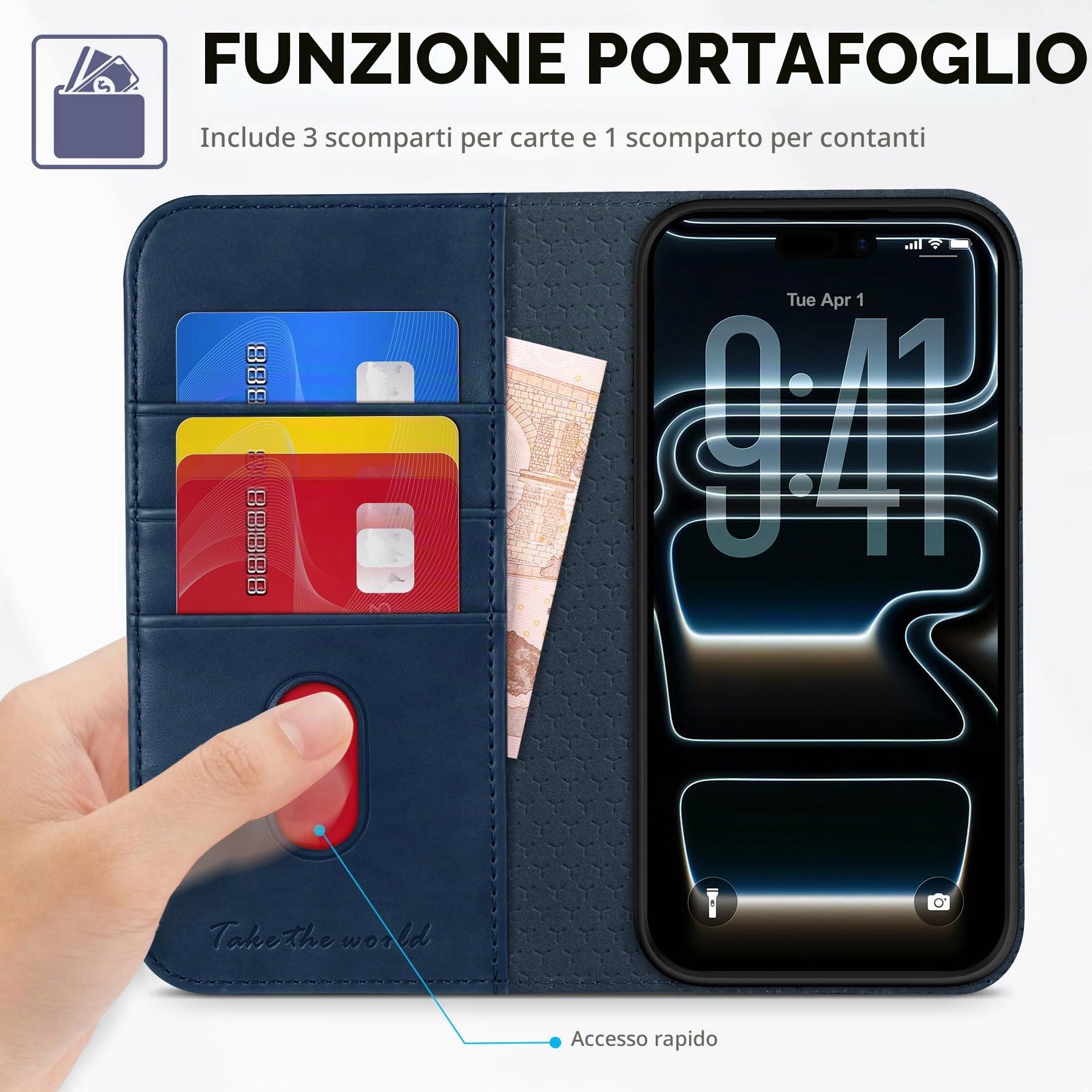 TUCCH Custodia Libro per iPhone 17 Pro 6,3" 5G 2025, Blu | RFID Blocking, Portafoglio Pelle Sintetica TPU, Flip Caso Libro, Funzione Supporto, 3 Slot per Schede