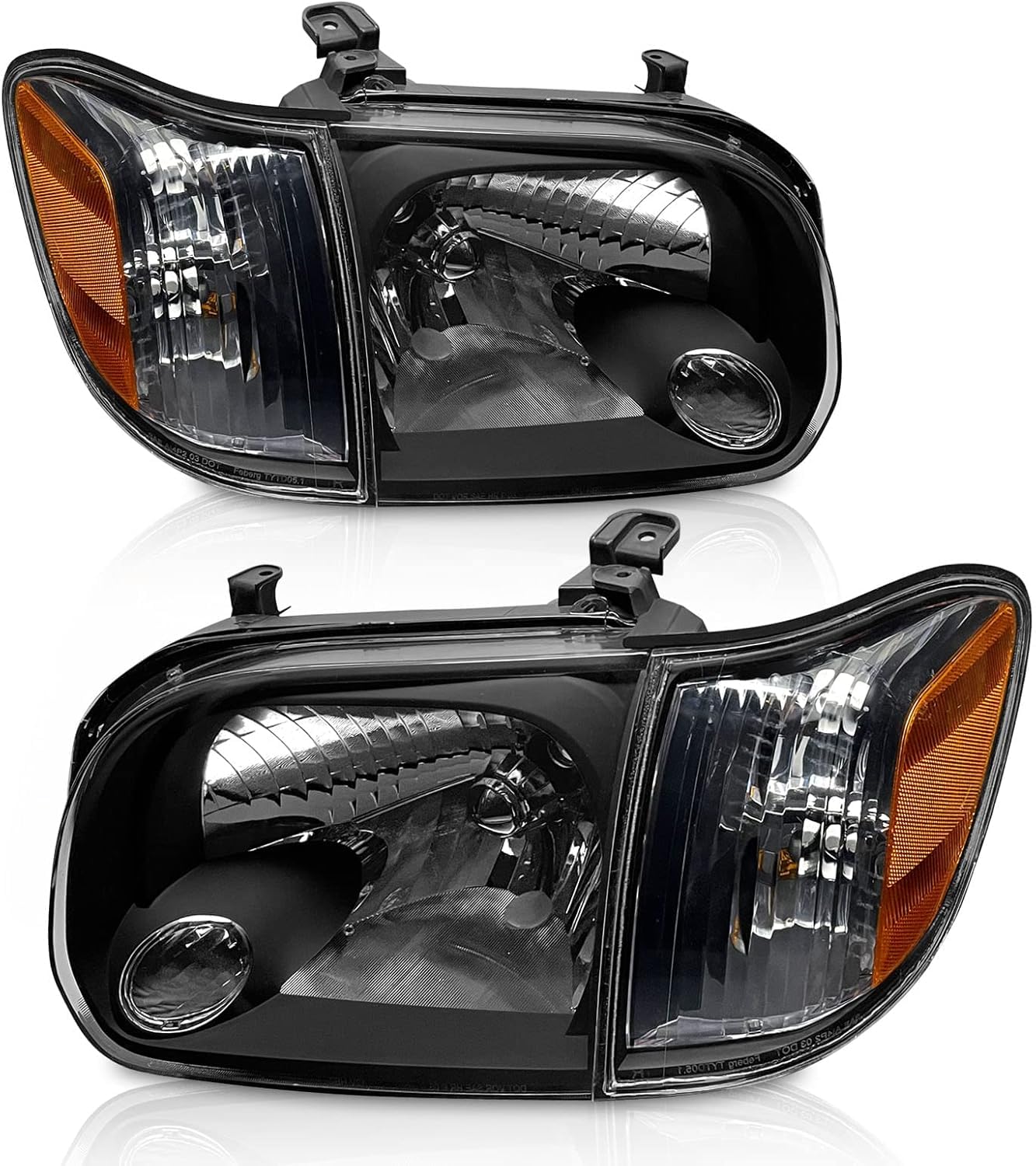 AS Headlight Assembly Compatible with 2005 2006 2007 Toyota Sequoia /2005 2006 Toyota Tundra Clear Lens Black Housing with Amber Reflector Left and