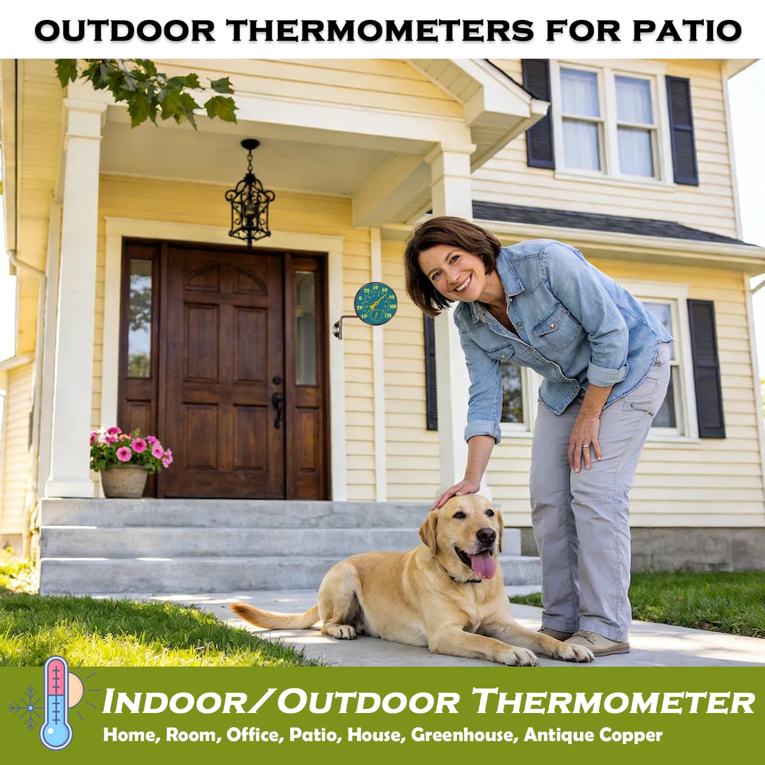 Termometro da esterno da 10,2 cm e misuratore di umidità termometro da finestra in ottone massiccio analogico con supporto, igrometro senza batteria, termometro per casa, giardino, garage, cortile
