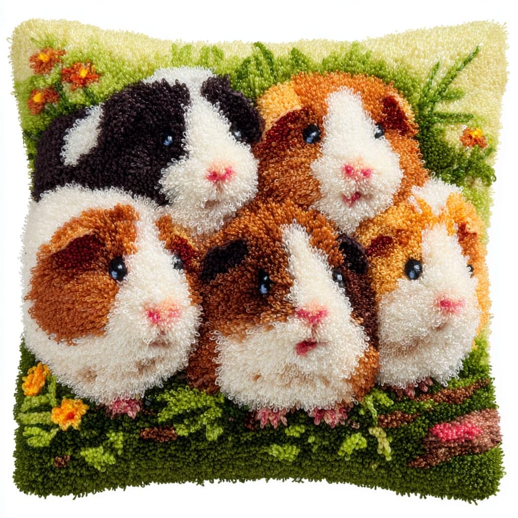 Taxpy Latch Hook Kits, Animal Guinea Pig DIY Pillowcase Hook and Latch Kit, Needlework Cushion Cover Hand Craft Crochet Sofa Decoration 43x43cm
