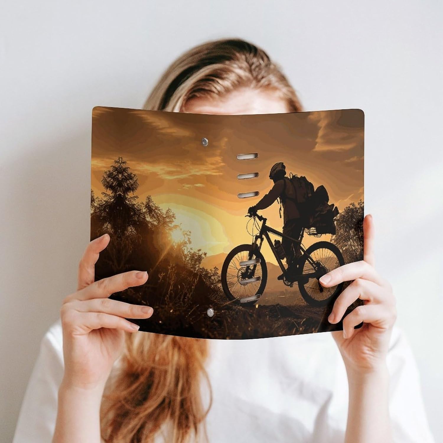 FekiLoot Mountain Bike in The Evening Journal Notebook Refillable 6 Ring Notebook Binder PU Leather Cover Business Journal All-in-one Notepad for Writing & Note Taking A5(13.7"x9.1")