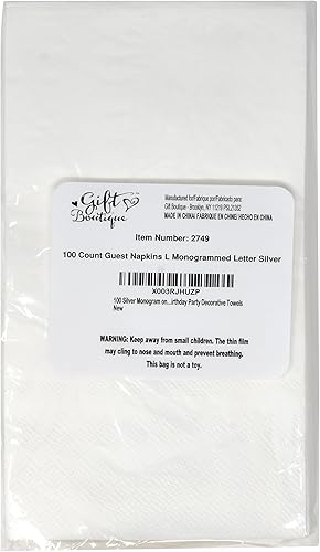 Miniatura 7 de Gift Boutique 100 servilletas de plata con monograma en blanco para invitados, letra L, paquete de papel desechable, elegante servilleta de mano