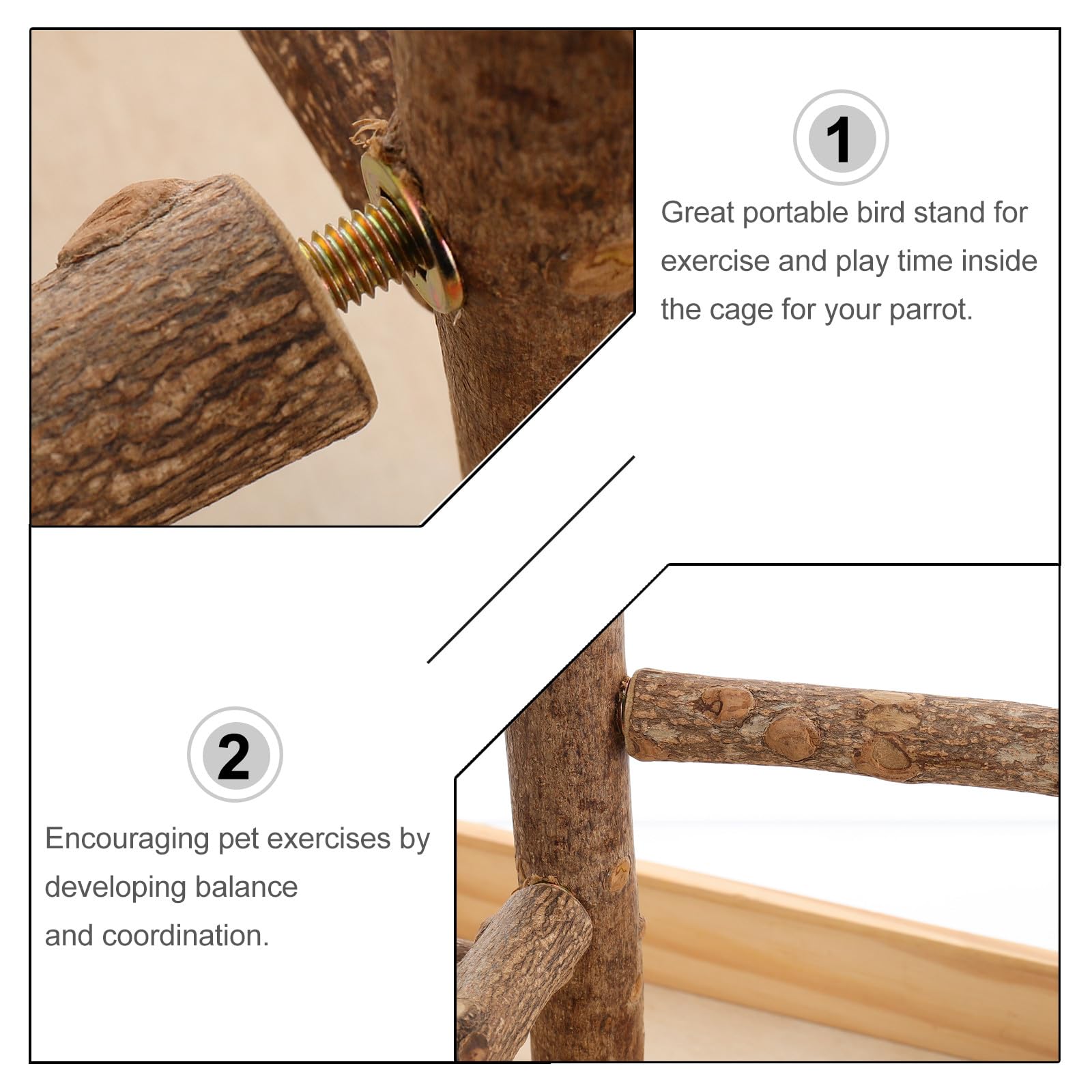 GALPADA Percha para Pájaros de Madera Beige Portátil Ramas de Actividad para Ejercicio de Aves Pequeñas y Periquitos en Jaulas y Entrenamiento