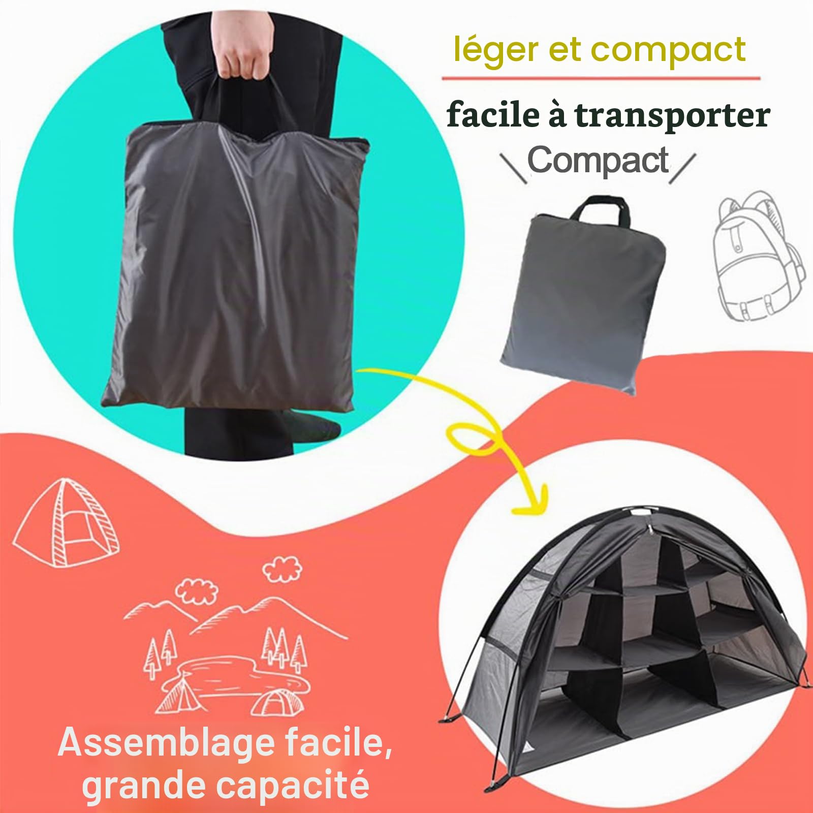 Armoire de Rangement de Camping Pliable avec Compartiments de Rangement, Cuisine de Camping en Plein Air, Armoire de Cuisine de Camping Pliable avec Cadre en Aluminium