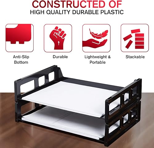 Miniatura 2 de 1InTheOffice Organizador de bandejas de papel apilables, bandeja de plástico para cartas, bandeja de escritorio de oficina, color negro (paquete de