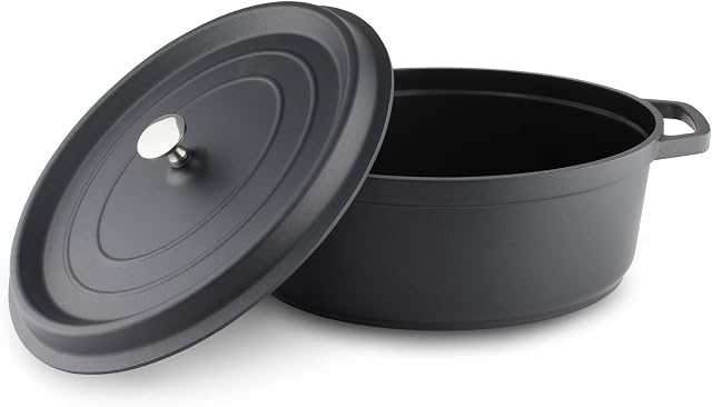 Die-Cast Aluminium, Oval Casserole Dish with Cover Lid, Black, 31 x 25cm, 5L