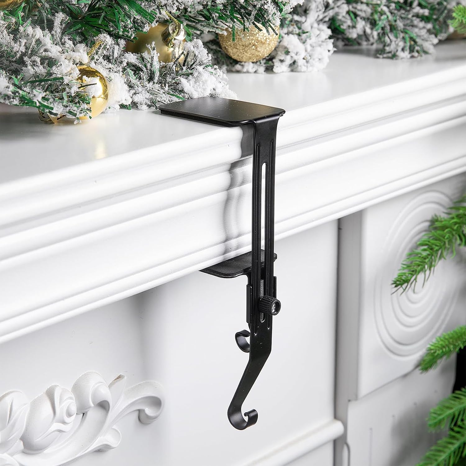2 in 1 Fireplace Stocking and Garland Holder - Heavy Duty Adjustable Hanger for Mantel, No Drill, Front Door Christmas Decoration (Golden)