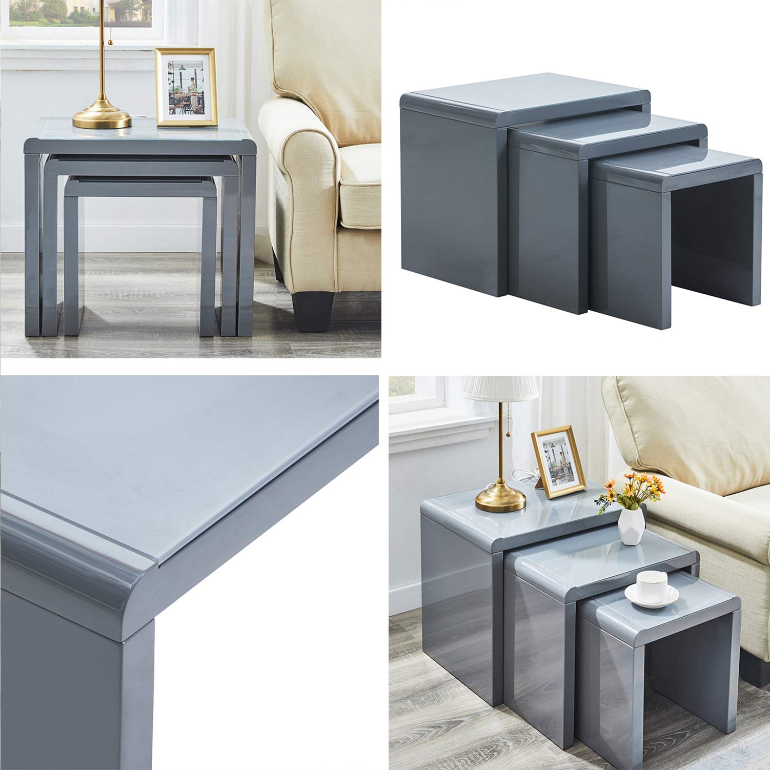 Nest of Tables Set of 3 Nesting Tables High Gloss Coffee