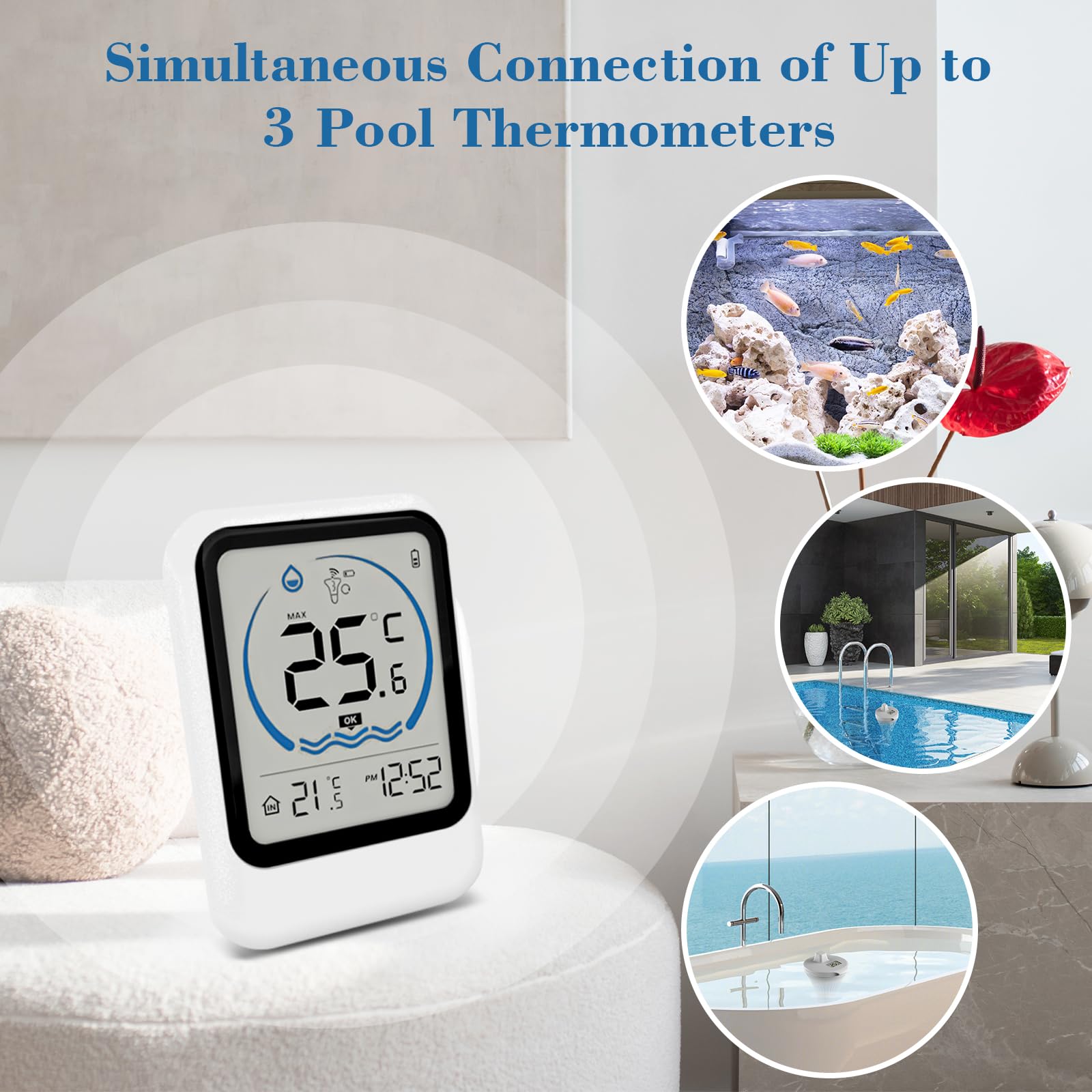Pool Thermometer Funk, Digital Poolthermometer Schwimmend Funk mit IP68 Wasserdicht, Schwimmbadthermometer Wasserthermometer Digitales Thermometer für Pools, Badewannen, Schwimmbäder, Aquarium, Teich