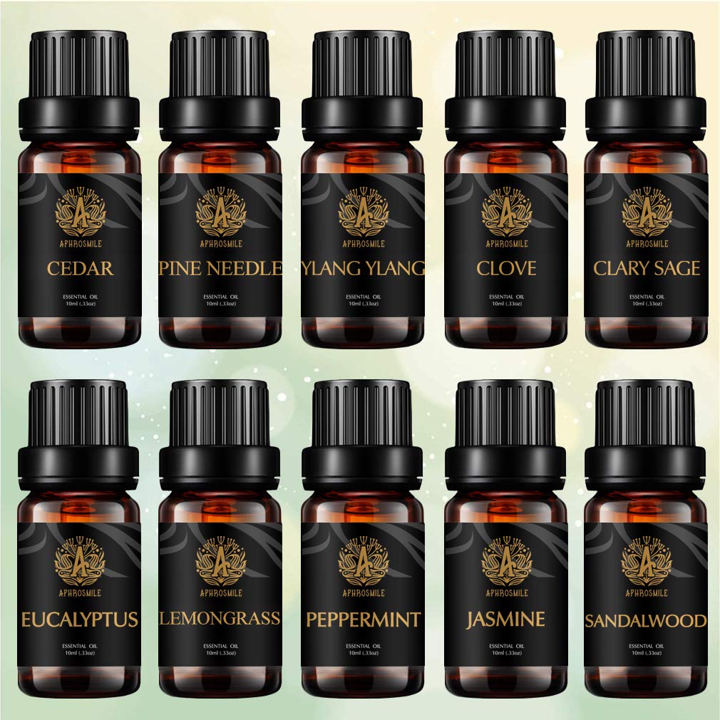 Aromatherapie Kiefer Nadeln ätherische Öle für Diffusor- Jasmin, Clary Salbei, Ylang Ylang Öle..., 10X10ml Sandelholz ätherisches Öl Set, 100% reine Zeder Öle set für Hause