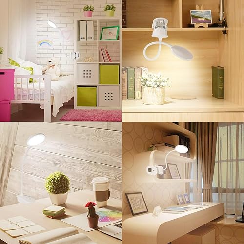 Miniatura 3 de Miady Paquete de 2 lámparas LED con clip para leer en la cama, luces de lectura recargables, 3 modos de color con 10 niveles de brillo, cuello de