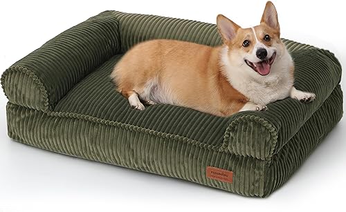 Miniatura 16 de FUKUMARU Sofá cama para perros, acogedora cama de pana para gatos de interior con funda lavable, cama ortopédica impermeable de 28 pulgadas para