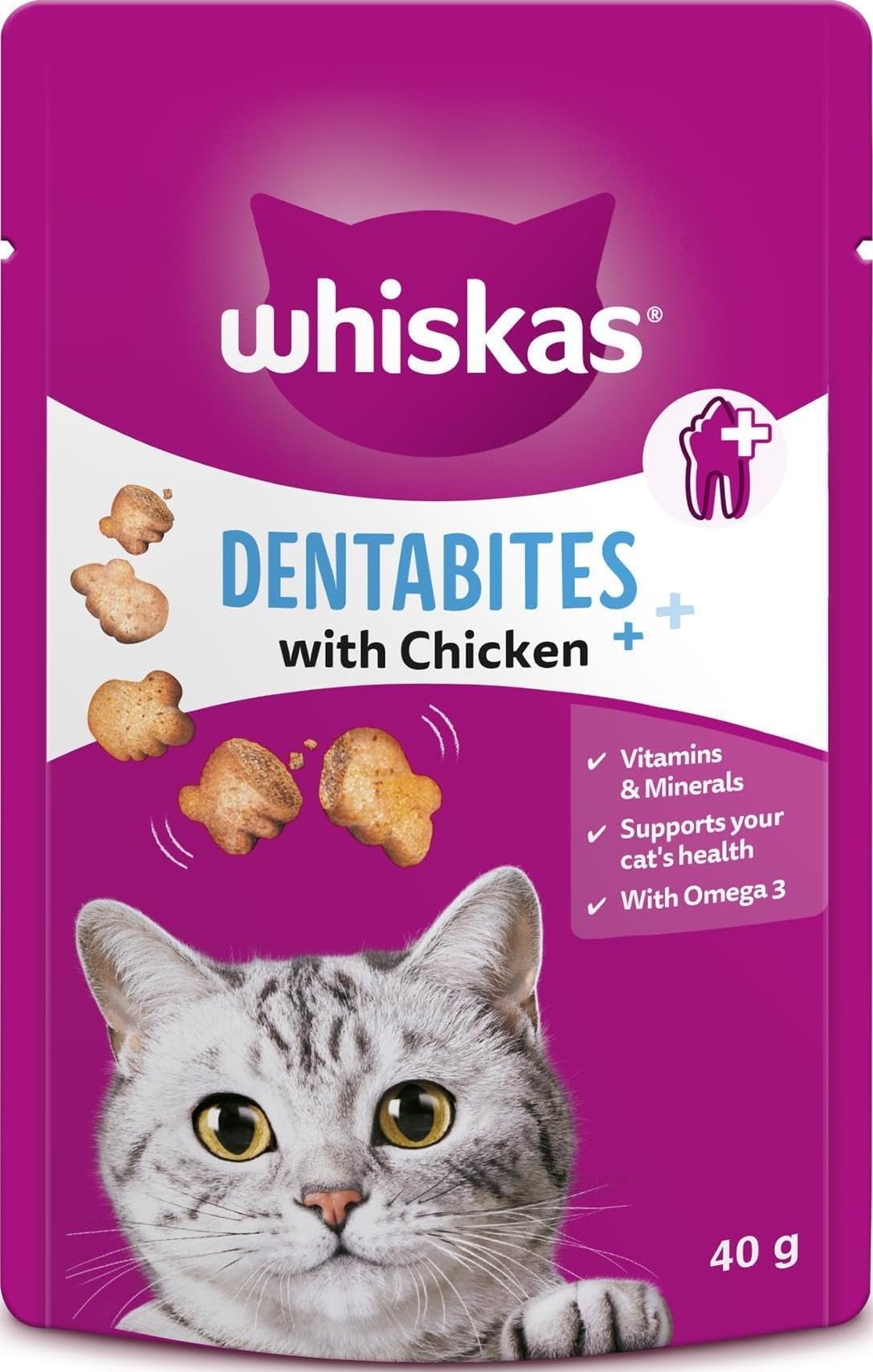 WHISKAS Dentabites 40g (Pack of 6) Adult Cat Treats with Chicken
