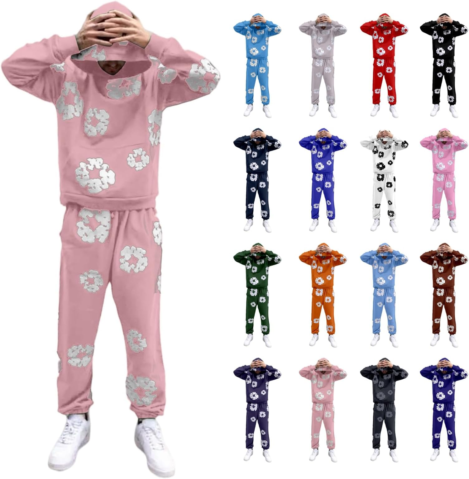 Generisch Tracksuit Men's Jogging Suit Hooded Tops & Trousers Set 2-Piece Tracksuit Sports Suit Streetwear Cotton Loose Leisure Suit Leisure Suit Y2K Hip Hop Pullover Jogging Bottoms Activewear Unisex