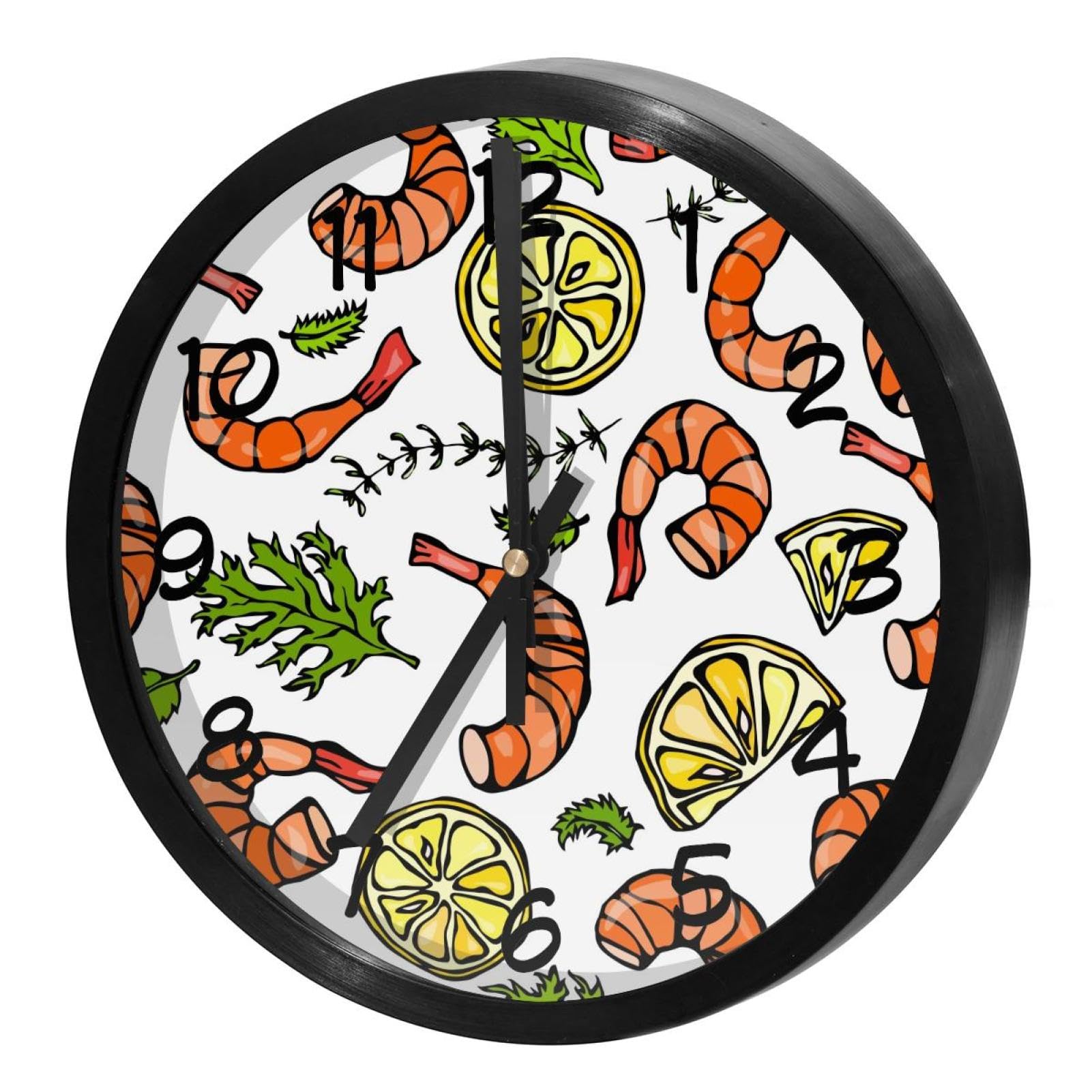 Horloge murale silencieuse pour cuisine et maison motif crevettes herbes citron