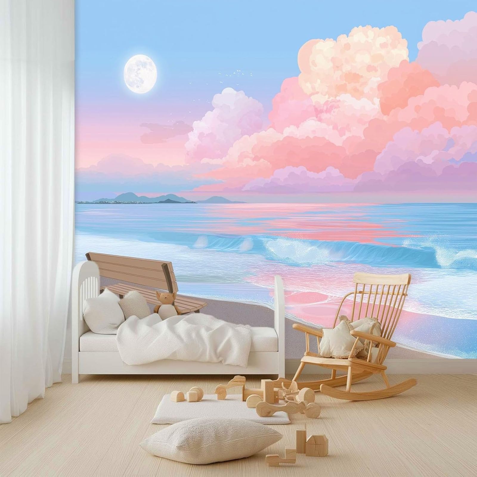 pdghsdkgjh Romantic Sky Wall Mural Pink Gradient Ocean Clouds - Wall Decor for Living Room Children's Room, 400cm x 280cm Stickers - Frameless Painting - Poster