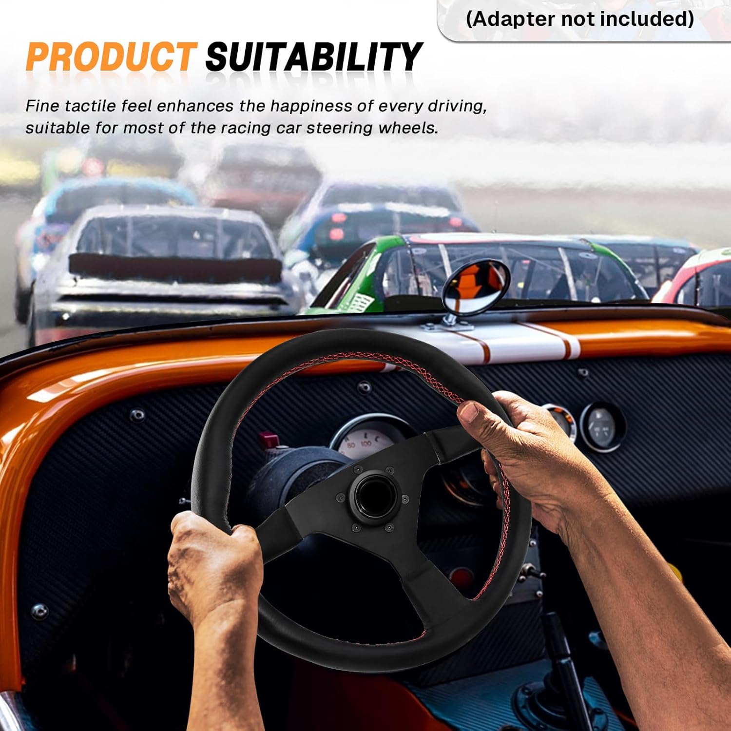 13.4" Universal Racing Steering Wheel 6 Bolts Leather Gaming Steering Wheel with Horn Button for Race/Rally/Motorsport/Car Sim Driving