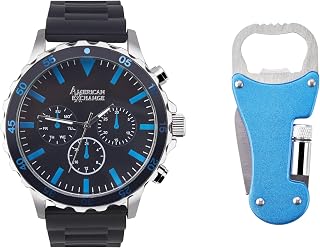 Men's Quartz Movement Black/Matte Black Analog Watch and Multi-Purpose Tool with Zippered Travel Pouch, Black/Matte Black, Medium, Classic