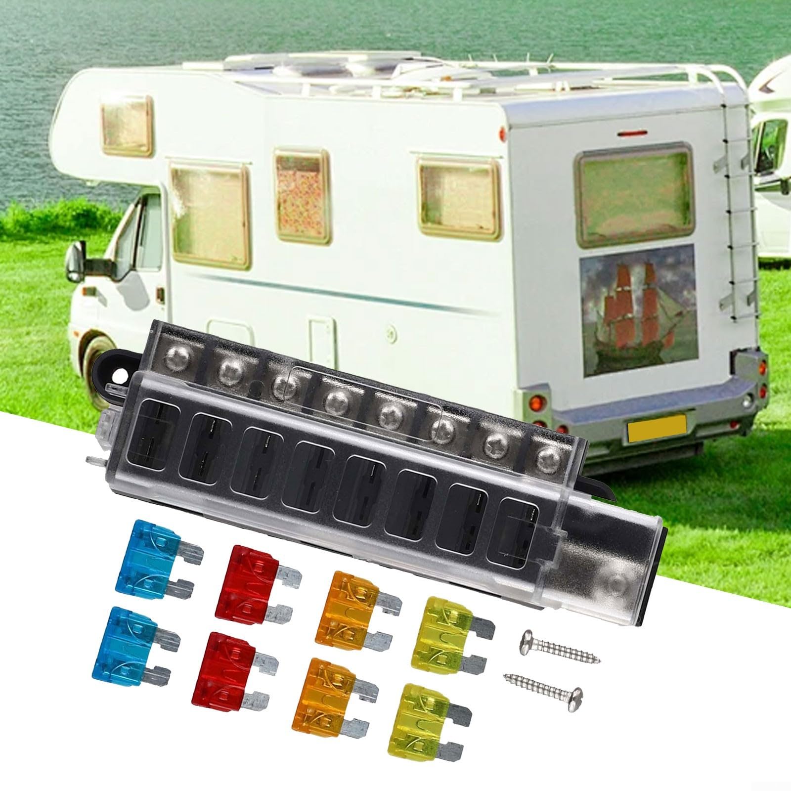 Boîte à fusibles 8 voies, pour camping-car et yacht - Bloc positif - 12 V/24 V - Pour fusibles ATO ATC