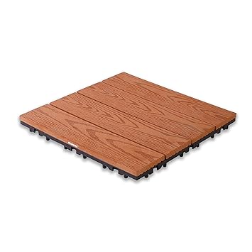 Sharpex WPC Deck Tiles with Interlocking | 1 Piece Wood Floor Decking Water Resistant Tile for Balcony, Terrace, Garden, Poolside | Quick Flooring Solution for Indoor/Outdoor (Brown, 1 Piece)