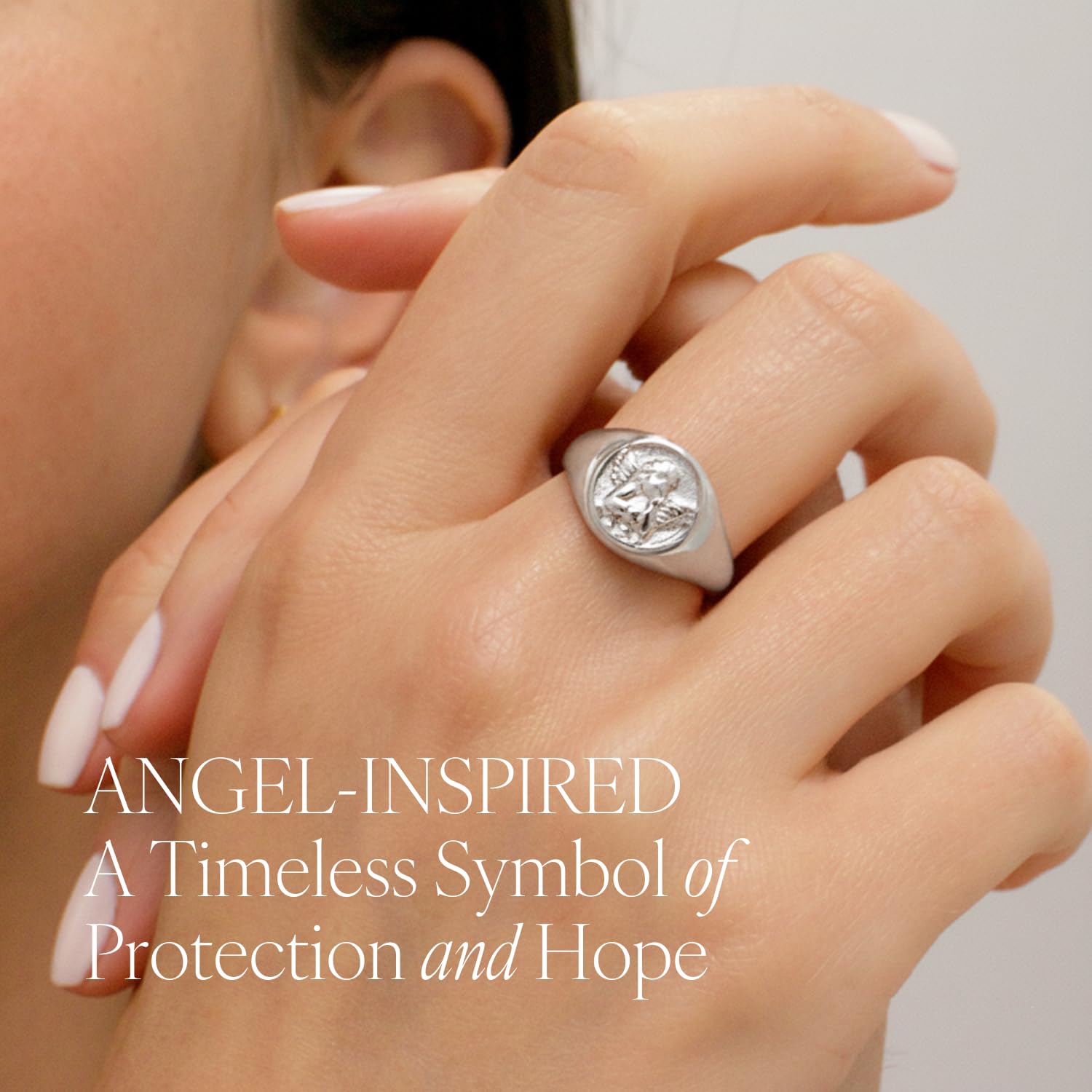 Anillo de oro grueso apilable para mujeres y hombres, querubín de ángel de la guarda, resistente al deslustre, acero inoxidable chapado en oro de 18 quilates, tamaño 3, 4, 5, 6, 7, 8, 9, 10, 4