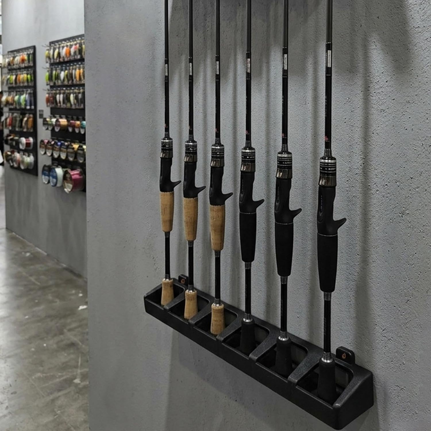 Fishing Pole Wall Rack 6 Slots Wall-Mounted Organizer | Garage Fishing Rod Holder for Garage Basement Boat Home Wall Ceiling Bar Club