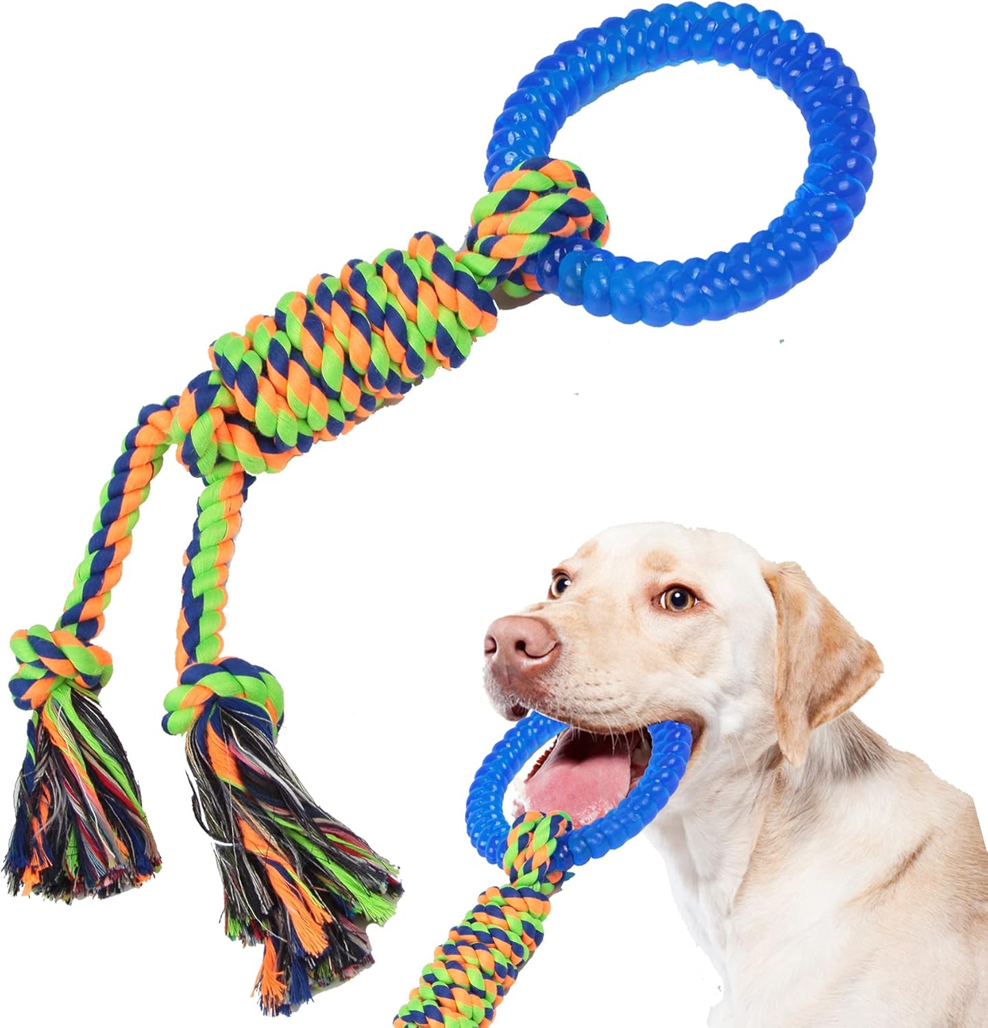 FURUISEN Dog Rope Toys for Medium Large Dogs, 2in1 Dog Tug Toys Ring Toy Outdoor
