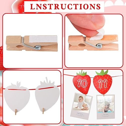 Miniatura 4 de BENOSPACE Cartel de primer cumpleaños de fresa, suministros de decoración de fiesta de cumpleaños con diseño de bayas dulces y fresas, cartel