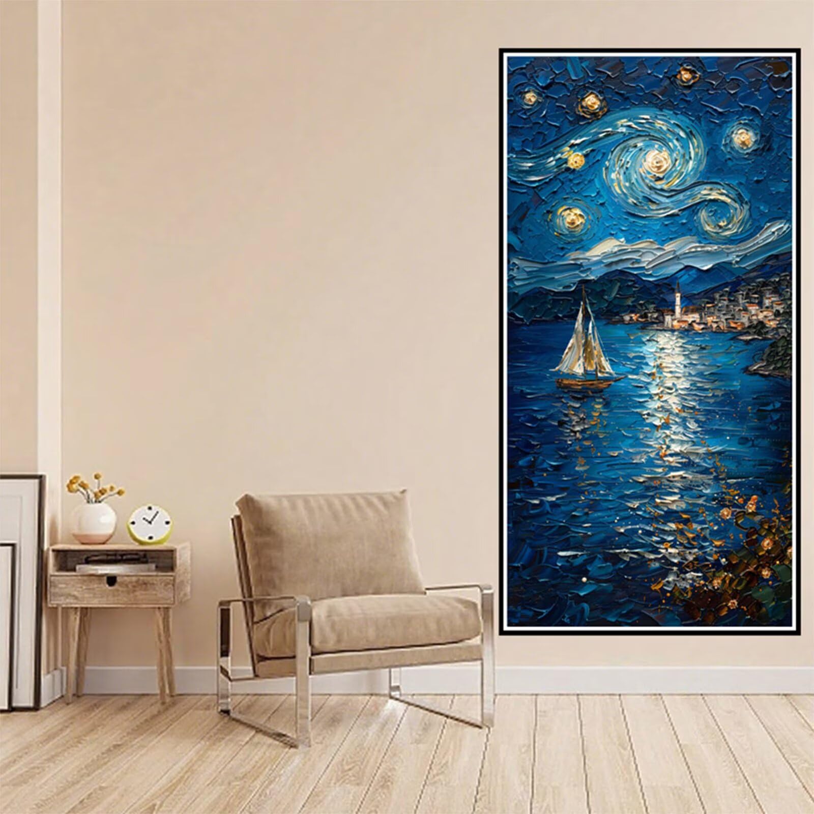 Diamentowe malowanie gwiaździste niebo diamentowe malowanie dla dorosłych, 5D diamentowe rysunki łódź obrazy diamentowe, 90 x 200 cm diament sztuka haft krzyżykowy puzzle rękodzieło, dekoracja ścienna