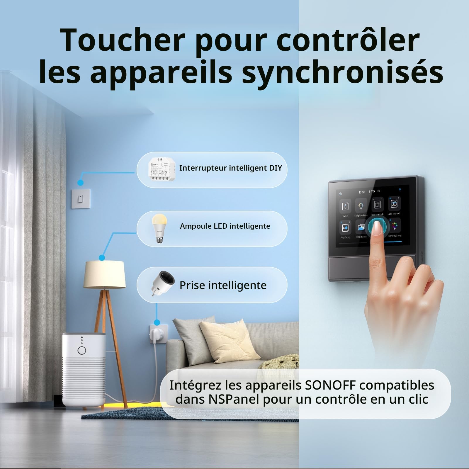 SONOFF NSPanel Interrupteur Mural WiFi (2 Gang), Interrupteur sans Fil, Thermostat sans Fil Domotique, ContrôLe App, ScèNe Intelligente, Compatible avec Alexa/Google Home
