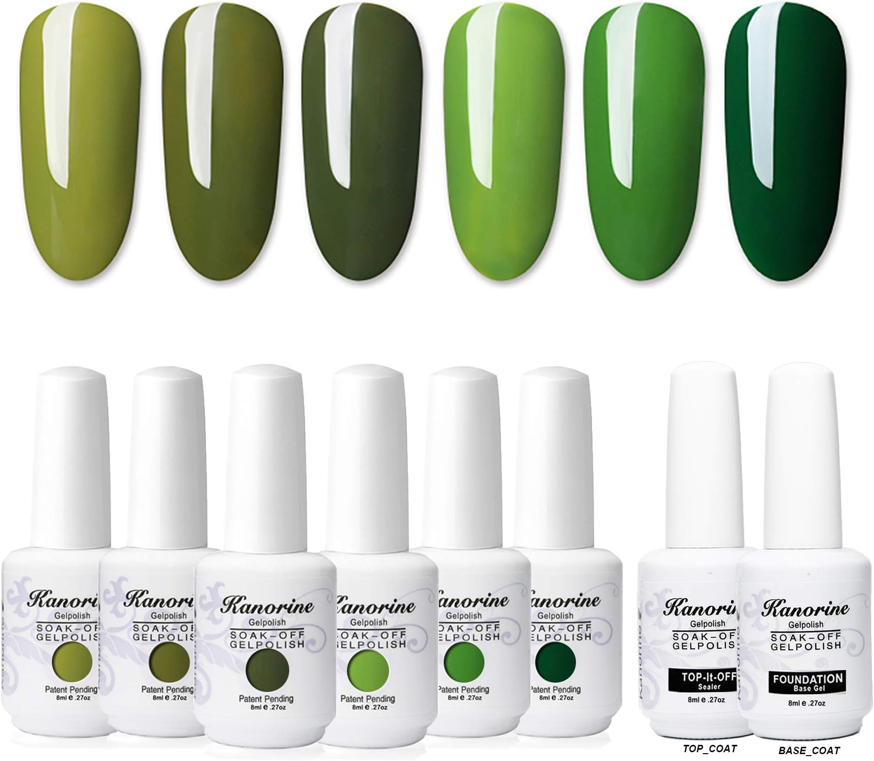 KANORINE 8pcs Nail Gel polish Set (6 colours + base & top coat) Soak off UV/LED Gel Nail Polish Long Lasting Gel Varnish Manicure Gift Set 8ml x8pcs