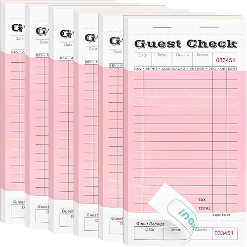 Paquete de 6 blocs de notas para servidor, libros de cheques de invitados para servidores, bloc de notas de cheques de invitados para camareros,