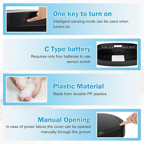 Miniatura 3 de Basurero de cocina con sensor de movimiento de 13 galones, cubo de basura con sensor automático de 50 L, cubo de basura inteligente con tapa para