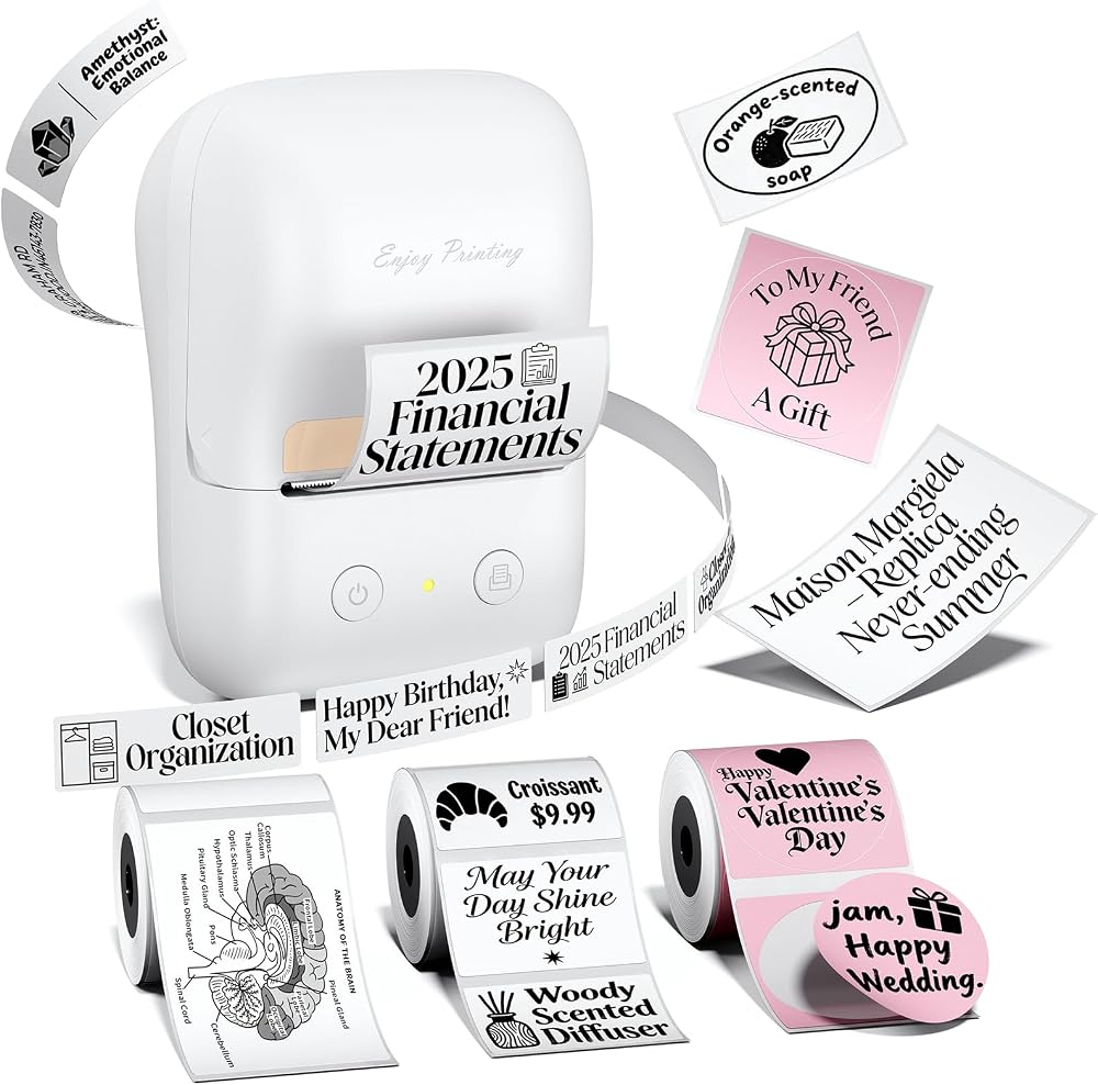 TATTMUSE Label Maker Machine, A421 Bluetooth Label Portable Thermal Printer | for Small Business & Home, Inkless Printer for Barcode, Address, Office, Compatible with iOS & Android, with 3 Label