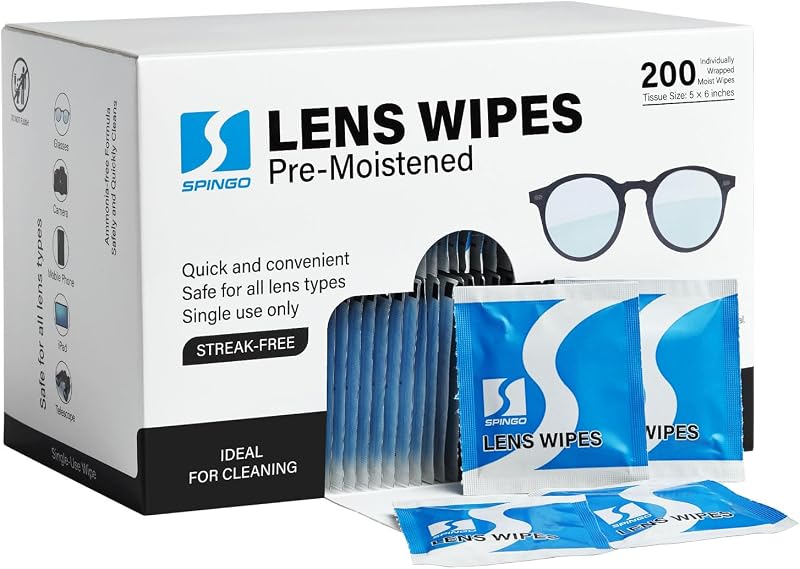 200 toallitas para lentes para anteojos, toallitas limpiadoras para anteojos para teléfono | Toallitas limpiadoras de lentes prehumedecidas sin rayas ni rayas, toallitas para lentes envueltas individualmente para lentes de sol y pantallas táctiles.