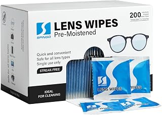 Lens Wipes for Eyeglasses, Spingo Eye Glasses Cleaner Wipes, Pre-Moistened Glasses Wipes for Sunglasses, Phone, Camera Lens, Goggles and Other Optical Lenses. (200 Count)