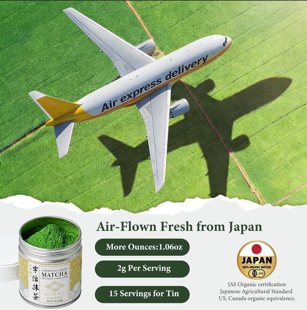 UJITYA Ceremonial Grade Matcha Powder AA 1 06oz Tin Japanese JAS Certified Organic Antioxidant Rich with Caffeine L-Theanine — view 3