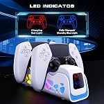 PS5 Controller Charger, 6 RGB LED Modes Ps5 Charging Station, 2-Hour Dual Fast Charging Dock Compatible with DualSense/Edge Controllers
