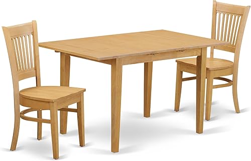 East West Furniture NOVA3-OAK-W - Juego de mesa de cocina de 3 piezas para espacios pequeños que contiene una mesa de comedor rectangular con hoja
