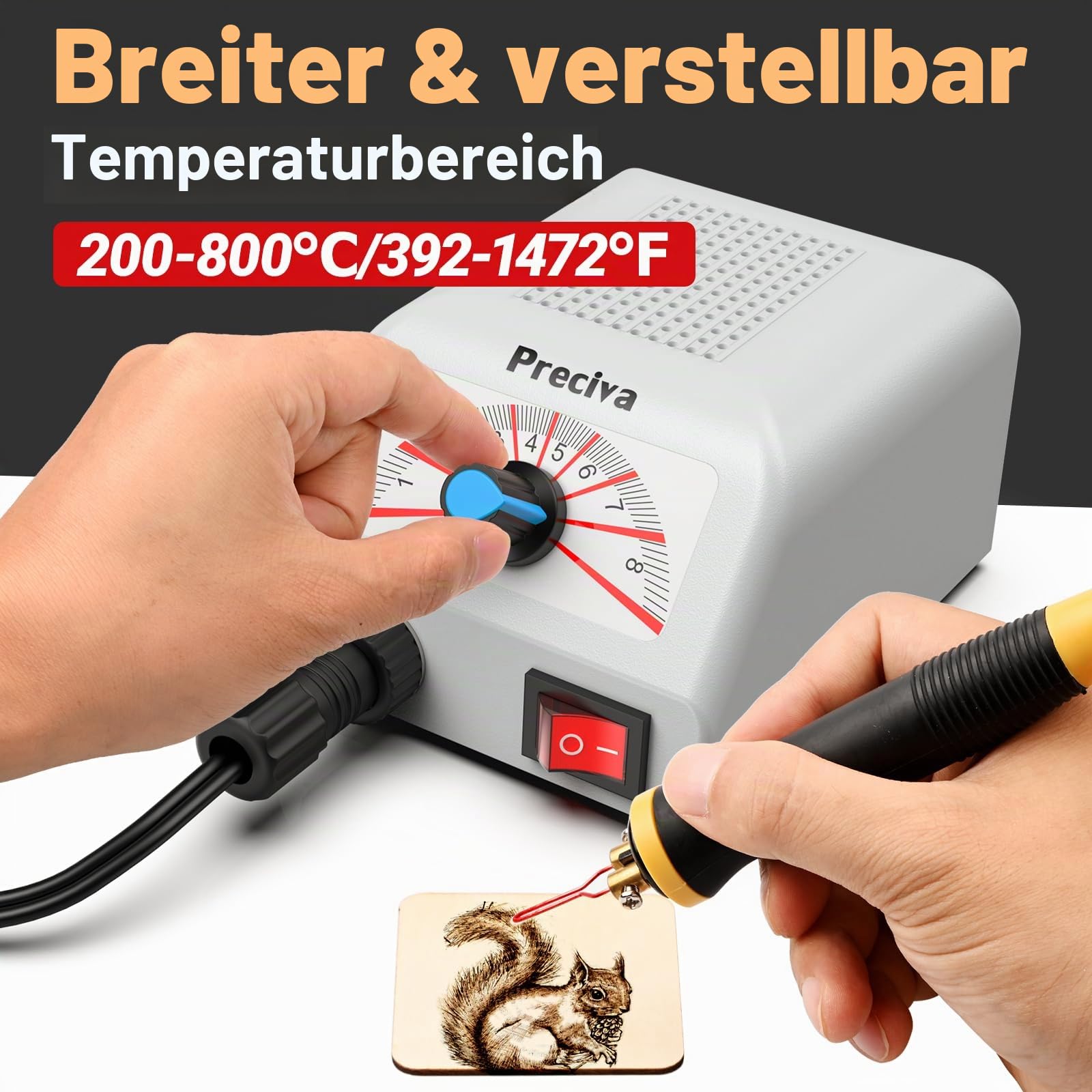 Brandmalstation, Preciva Brandmalerei Set Bastelset Lötstation Lötkolben Set Brennkolben 25W mit 30tlg Lötspitzen, einstellbare Temperatur 200℃ - 800 ℃ Holzbrennstation, Brandmalkolben für Holz, Leder