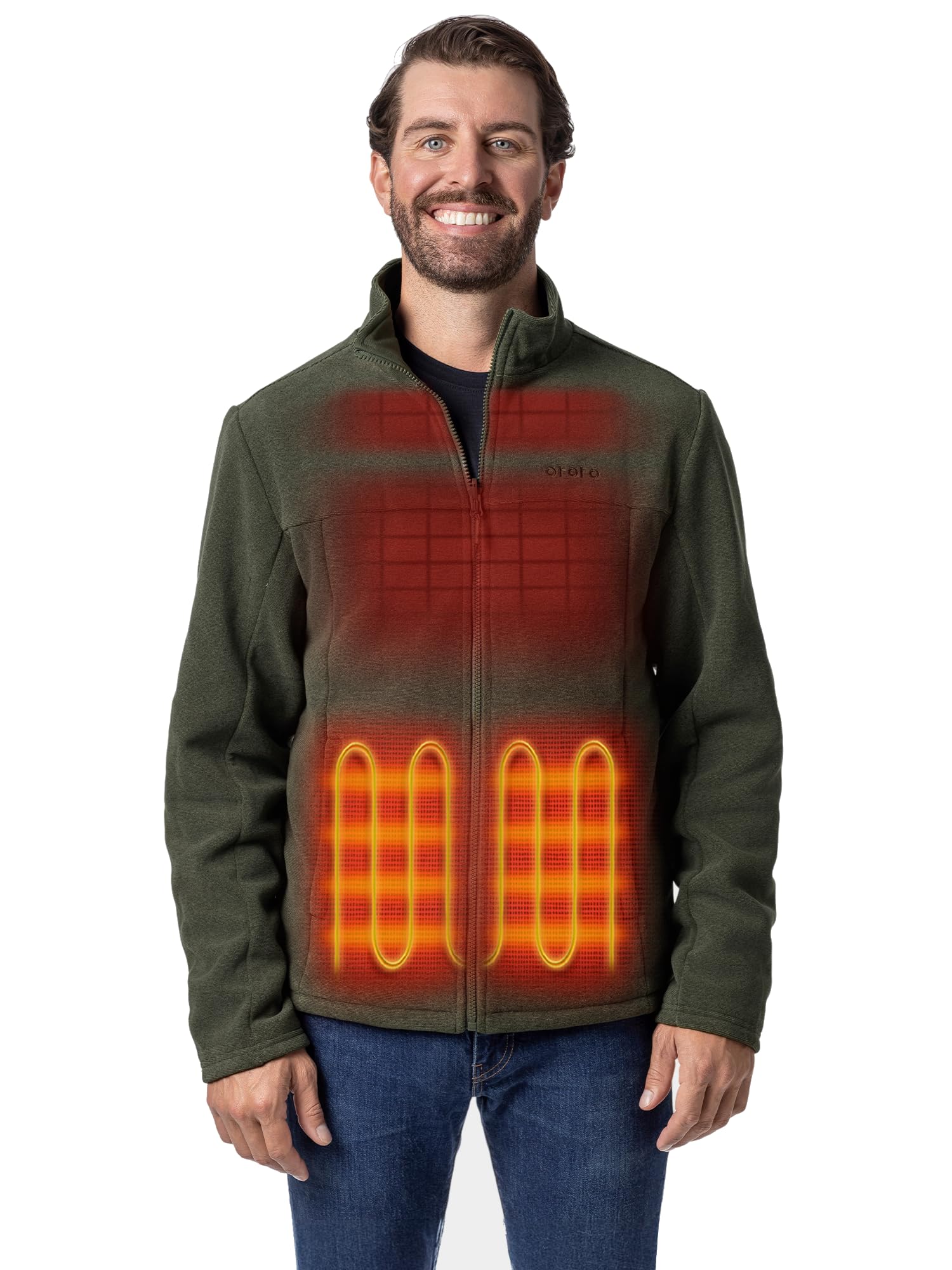 ORORO Men's 4-Zone Heated Fleece Jacket with USB-C Rechargeable Battery, Heating Fleece Jacket for Hiking Camping
