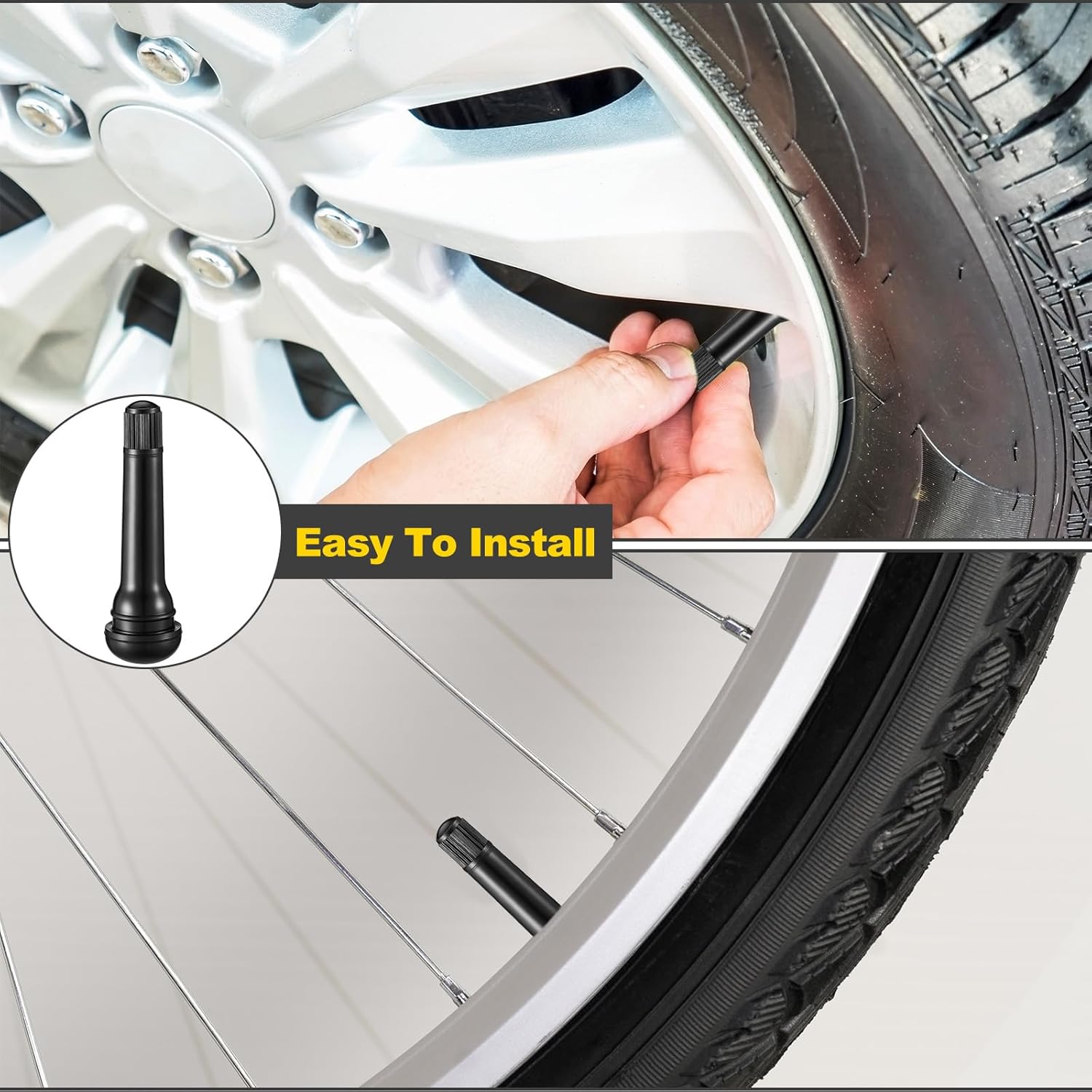 Tallew 150 Pcs Tire Valve Stems Bulk Tubeless Rubber Snap in Valves Stems Black Replacement Tool for Car Tubeless 0.453 Inch Rim Holes Standard Vehicle Tires (Tr412,Tr413,Tr414,Tr415 Tr418)