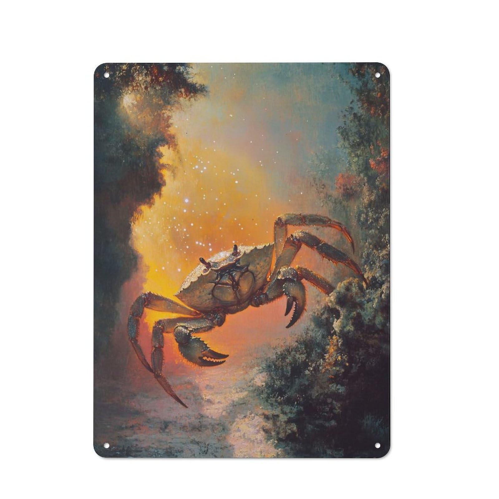 Junmoney Crab In A Mystical Setting Retro-Style Metal Plaque 40X30cm For Garage Or Workshop, For Garage, Workshop And Man Cave Decoration