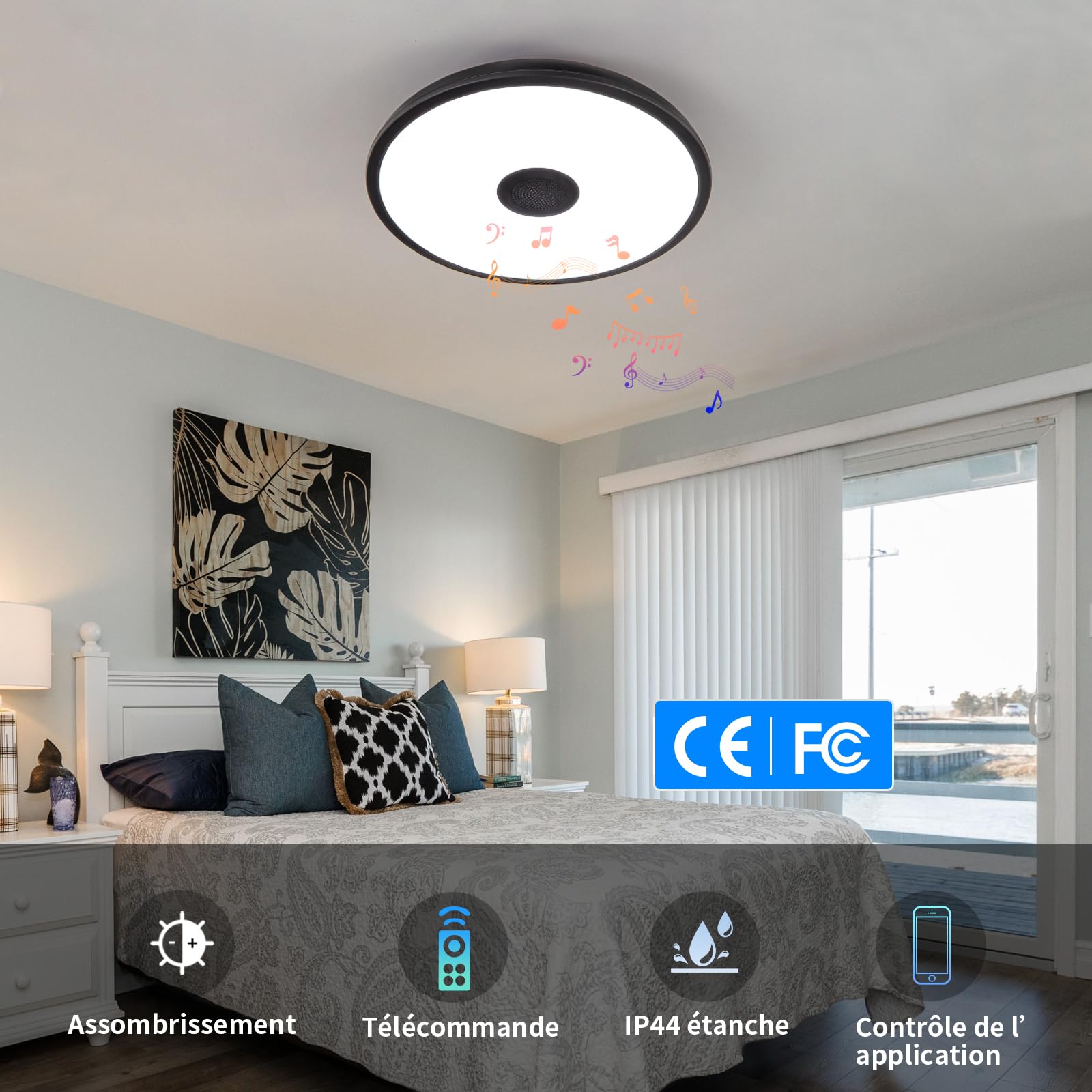 Lampada da soffitto a LED impermeabile, con altoparlante Bluetooth, funzione RGB, illuminazione regolabile, controllo tramite l'app Tuya, compatibile con Alexa e Google Home