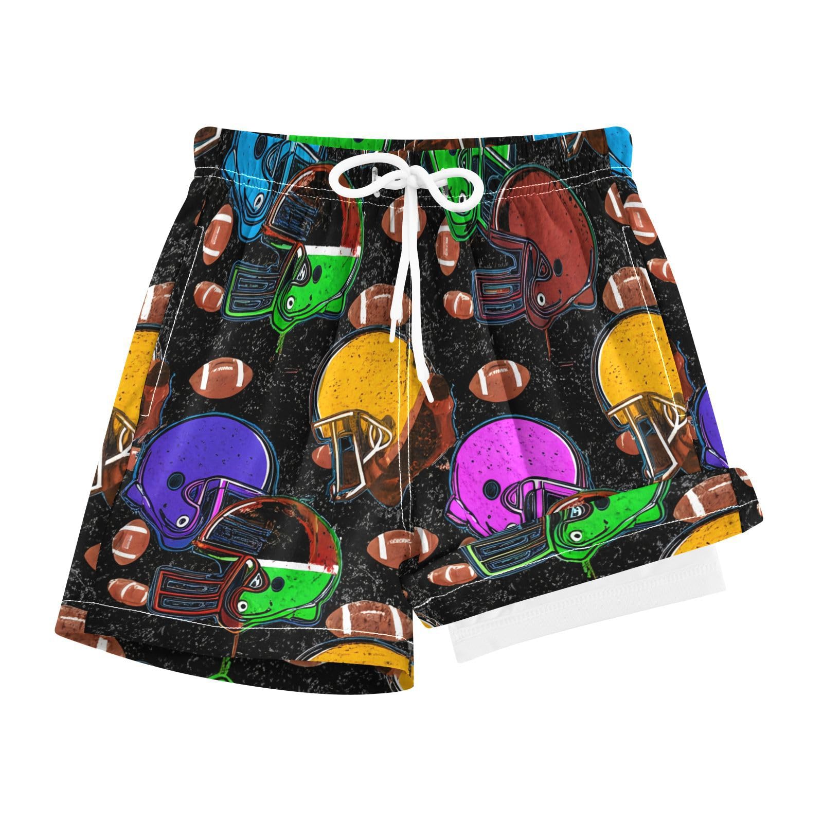 YANENDIE Boy Swim Trunks with Compression Liner Football Helmets Pattern Boys Swim Shorts Quick Dry Beach Shorts